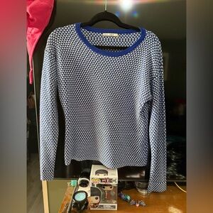 Chic Blue and White Women's Crew Neck Sweater
